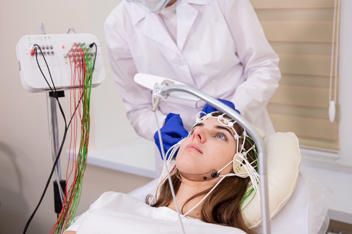 Patient being prepared for a sleep study